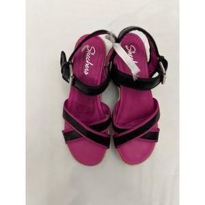 Woman's Skechers Heart breaker Pink Black Wedge Sandals Ankle Strap Size 9